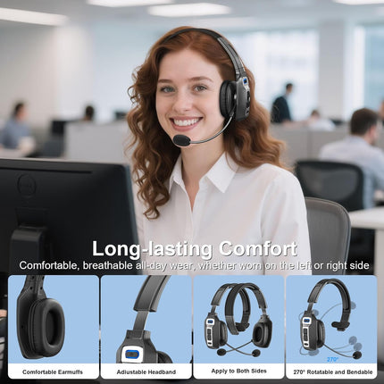 Bluetooth Headset for Truckers, AI Noise Cancel Mic, 65H Talk, Mute, Cell Use