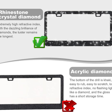 2-Pack Bling License Plate Frames for Women – Sparkly Rhinestone Diamond (Black)