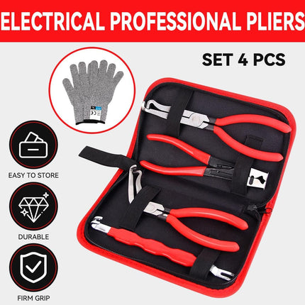 4-Piece Automotive Disconnect Pliers Kit, High-Carbon Steel with Storage Box