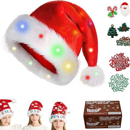 DIY Christmas Hat Set – Santa Hats with LED Lights, Stickers & Ornaments