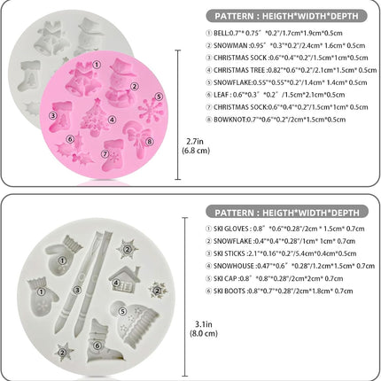 3PCS Christmas Silicone Molds – 26 Cavity Snowflake & Snowman Fondant Molds