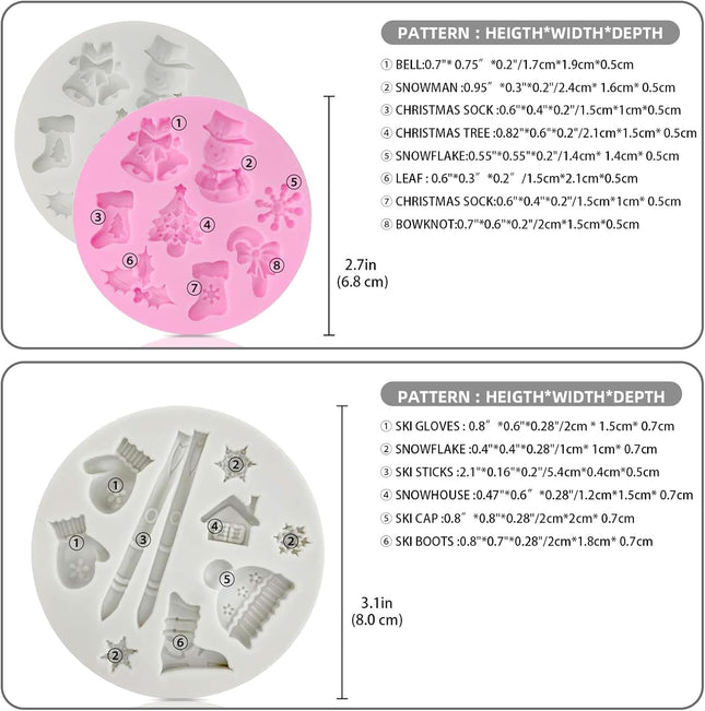 3PCS Christmas Silicone Molds – 26 Cavity Snowflake & Snowman Fondant Molds