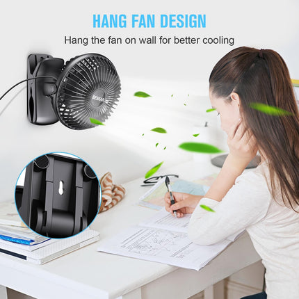 Small Clip-On Fan, USB Powered, 3 Speeds, Strong Airflow for Desk Use