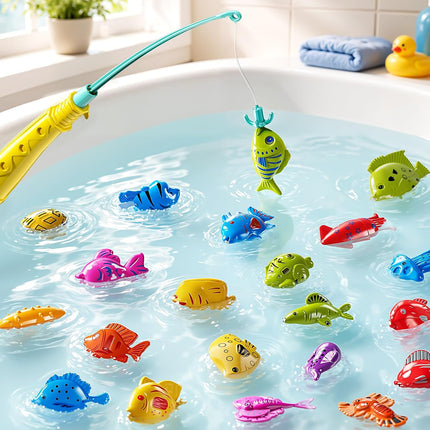51PCS Magnetic Fishing Game Toy with Rod Net Bath Water Play Set for Kids