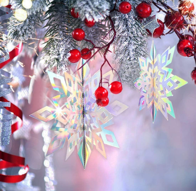 Christmas Snowflake Decorations – 15pcs 3D Paper Garland for Winter Parties