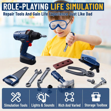 32-Piece Kids Tool Set – Toy Chainsaw & Drill with Carrying Case & Belt