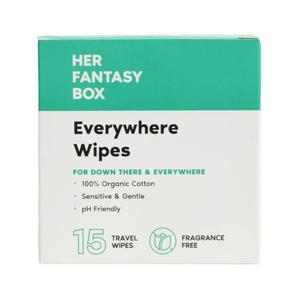 Her Fantasy Box Everywhere Wipes 100% Organic Cotton pH-Balanced 15 Count
