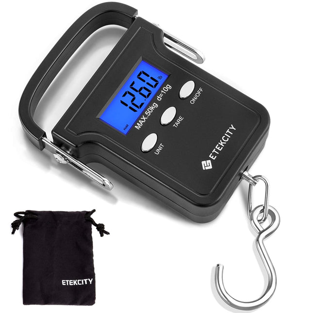 Fishing Scale 110lb/50kg, Digital LCD, Backlit Display, Non-Slip Handle, Pouch