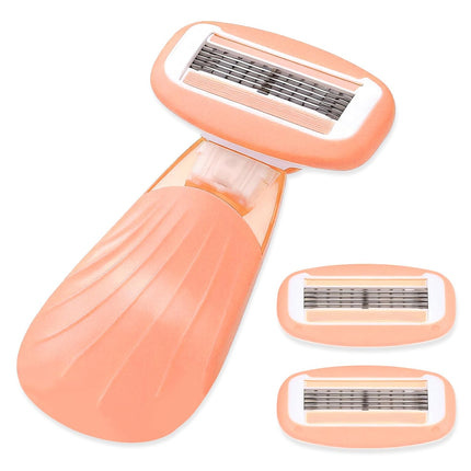 Women’s Travel Razor – 5-Blade Shaver with Lubricating Strip, 2 Cartridges, Orange