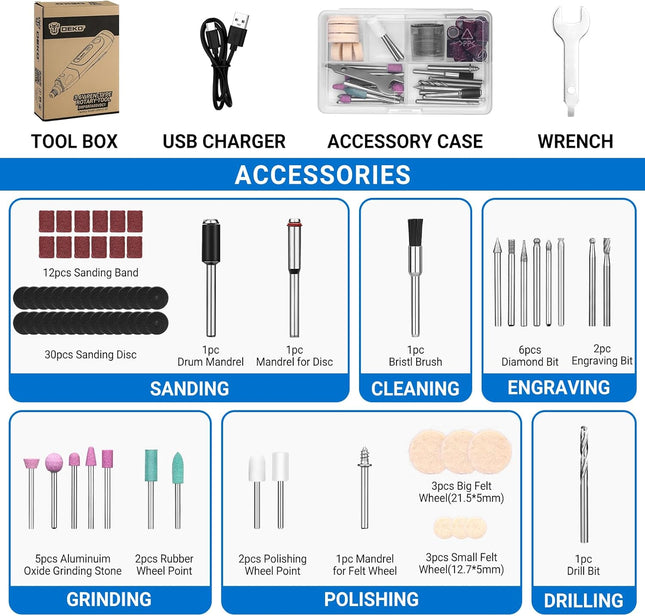 Mini Cordless Rotary Tool 3.7V with 70 Accessories Type C Charging Kit