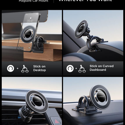MagSafe Car Phone Mount – Hands-Free 360° Rotation with Vent & Dash Kit