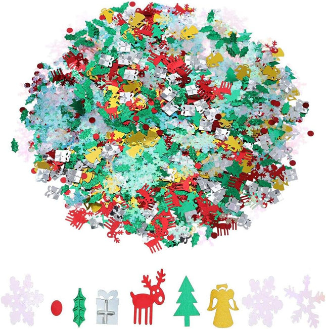 100g/4800PCS Christmas Confetti Mix – Foil Snowflake, Angel, Tree & More