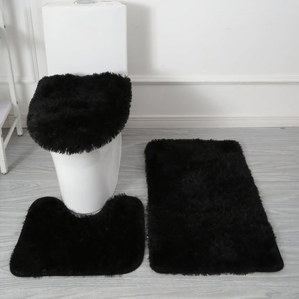 3 Piece Black Bathroom Rug Set with Bath Mat Shower Rug & Toilet Cover