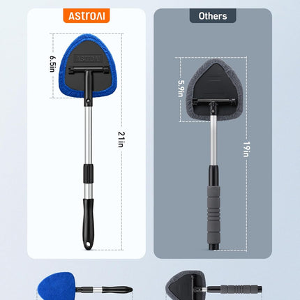 Windshield Cleaner Tool – 21in Extendable Handle with 4 Reusable Microfiber Pads
