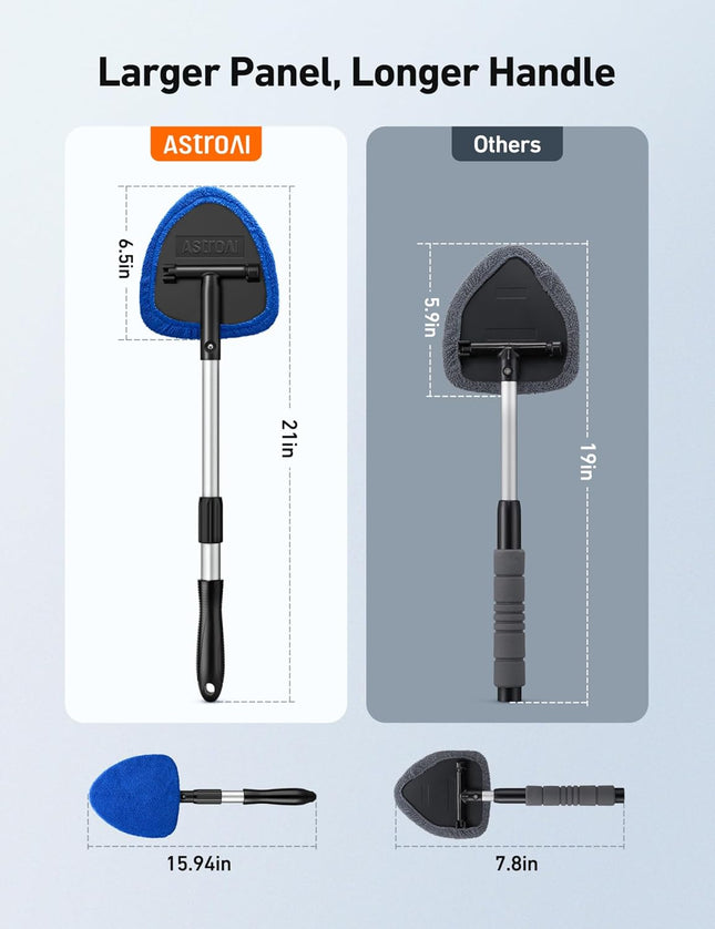 Windshield Cleaner Tool – 21in Extendable Handle with 4 Reusable Microfiber Pads
