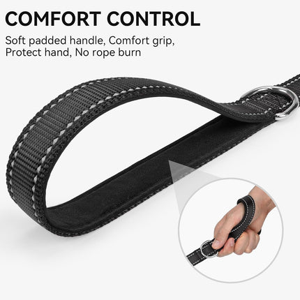 6 FT Dog Leash – Reflective, Padded Handle, Heavy Duty Nylon, Black