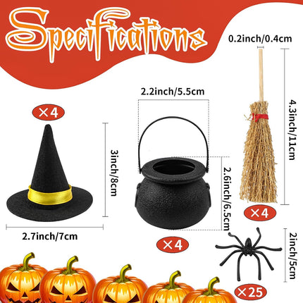 37-Piece Mini Witch Hat, Candy Cauldron & Broom Halloween Craft Table Decor Set