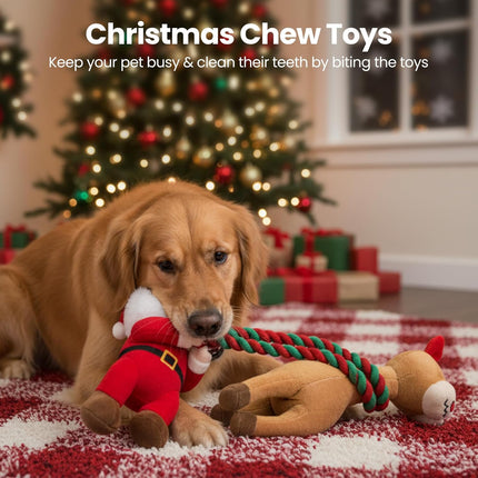 Christmas Dog Toys – Plush Squeaky Toys with Detachable Rope for All Breeds