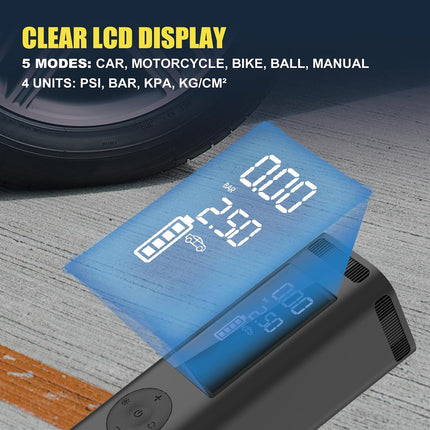 150PSI Portable Tire Inflator, Cordless Air Compressor with 6000mAh Battery & LED