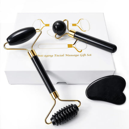 3-Pc Jade Face Roller & Gua Sha Set with Massage Ball for Facial Care