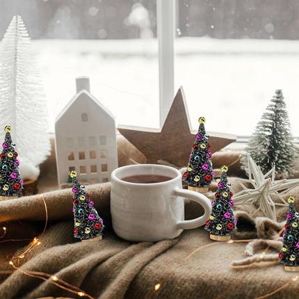 6 Pcs Mini Artificial Christmas Trees, Frosted Green Sisal Bottle Brush with Wooden Bases