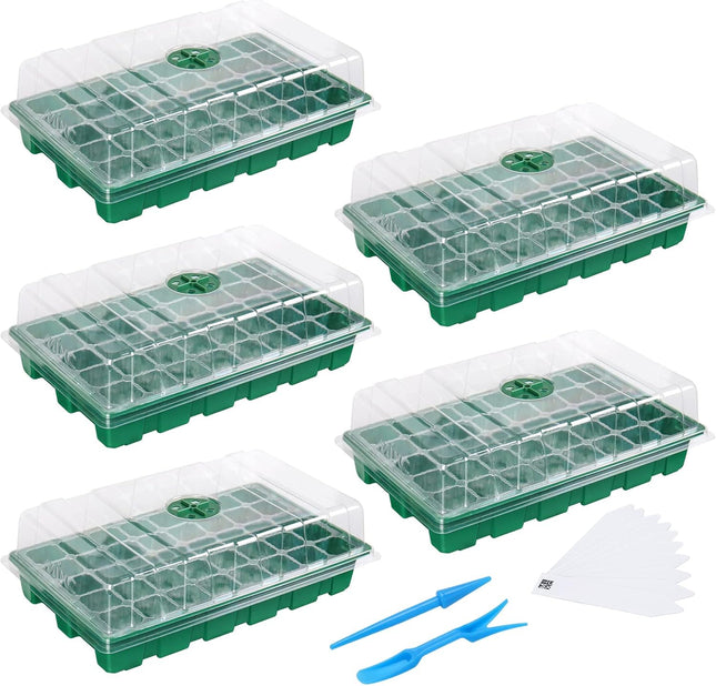 5-Pack Seed Starter Tray Kit, 200 Cells with Humidity Domes & Adjustable Vents5-Pack Seed Starter Tray Kit, 200 Cells with Humidity Domes & Adjustable Vents