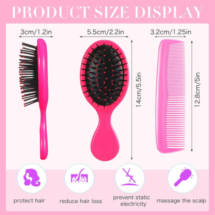 12-Pack Hair Brush & Comb Set – Detangler Mini Brushes & Plastic Combs