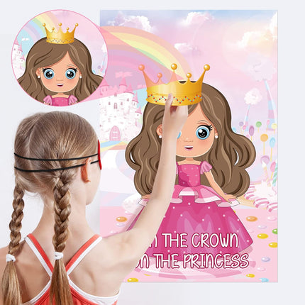 Pin The Crown on The Princess – Party Game with 24 Stickers for Girls' Birthday