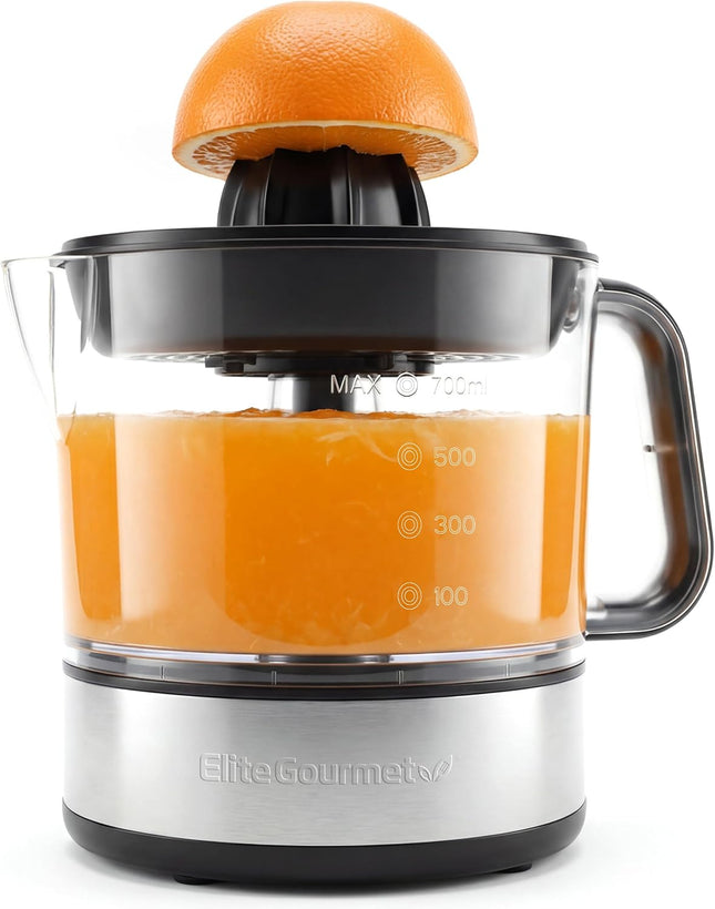 Compact 40W Citrus Juicer – BPA-Free, Pulp Control, Easy Pour, 24oz, Black/SS