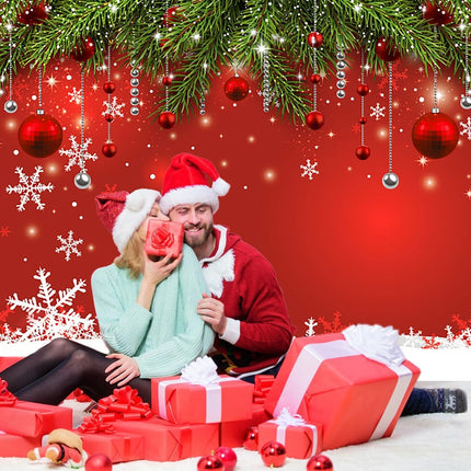 Glitter Red Christmas Snowflake Backdrop 7x5ft – Xmas Party & Photo Decor