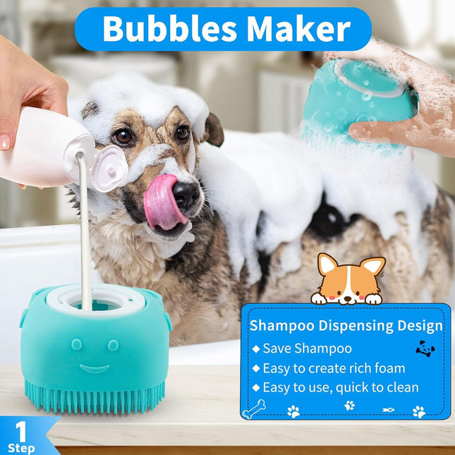 Dog Grooming Brush, 3-in-1 Adjustable Scrubber for Short & Long Haired Pets (Blue)