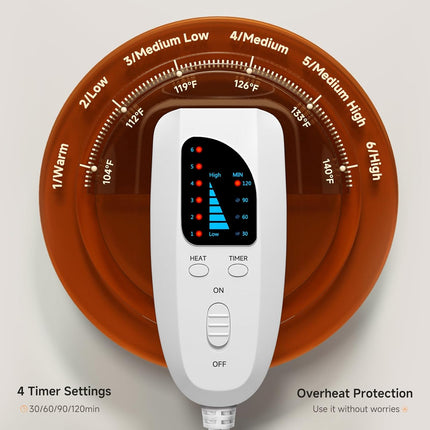 Heating Pad for Back & Body Pain Relief, 6 Heat Settings, Auto-Off, 17"x33"