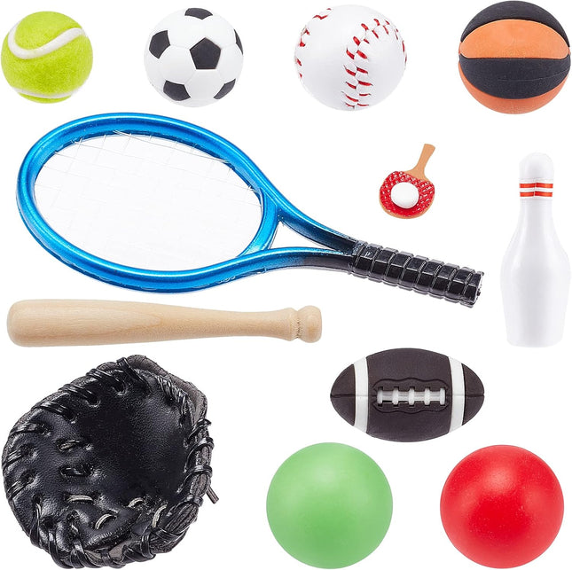 24 Pcs Miniature Sports Set, Dollhouse Balls, Baseball, Tennis, Bowling & Football