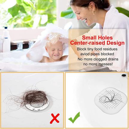 2-Pack Silicone Hair Drain Catcher with Suction Cups, Shower Bathtub Sink, Grey White