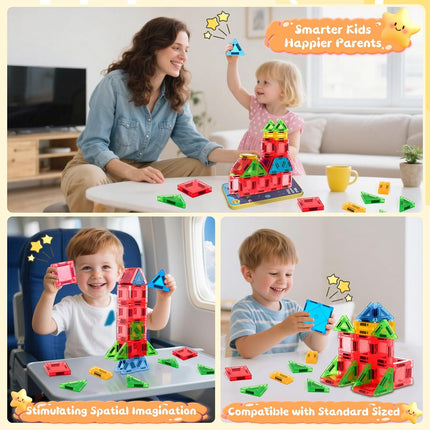 Mini Magnetic Tiles Travel Set – 32-Piece Montessori Building Toy for Kids 3-12