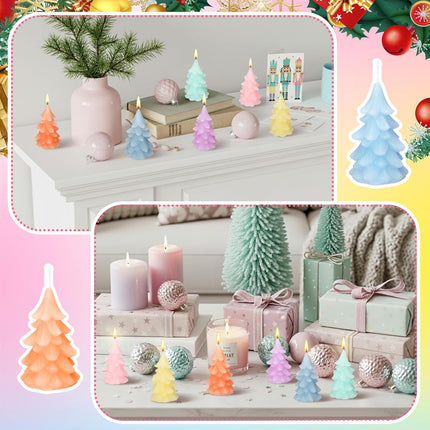 6 Pcs Pastel Christmas Tree Candles – 2.4" Mini Candy Wax Table Decor
