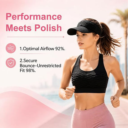 2 Pack Women's Open Top Sun Visors Wide Brim Ponytail UV Protection Sports Hats