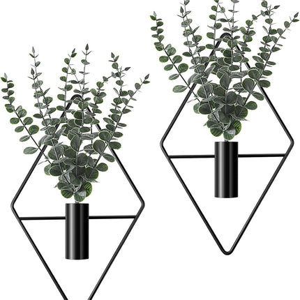 4-Pack Hanging Planters – Artificial Eucalyptus, Geometric Metal Wall Decor