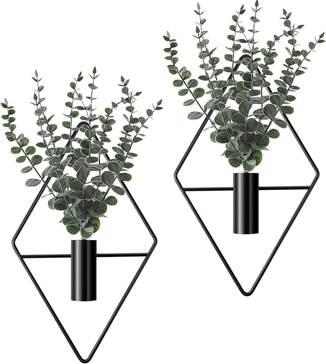 4-Pack Hanging Planters – Artificial Eucalyptus, Geometric Metal Wall Decor
