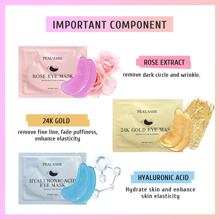 Under Eye Patches Gold & Hyaluronic Acid 30 Pairs for Dark Circles Puffiness