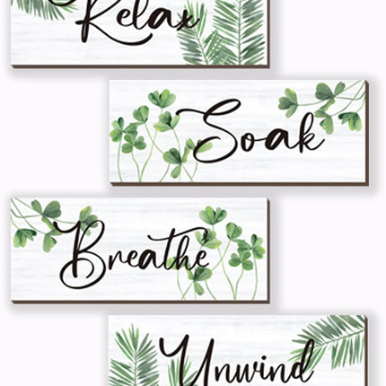 4Pcs Farmhouse Bathroom Wall Decor, Relax Soak Unwind Breathe Wood Signs