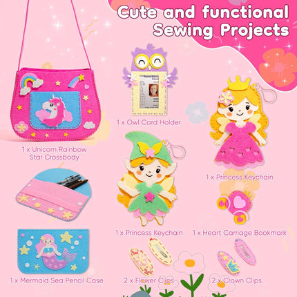 Girl Sewing Kit for Kids – 10 Easy Felt Crafts with Instructions, Ages 6–12