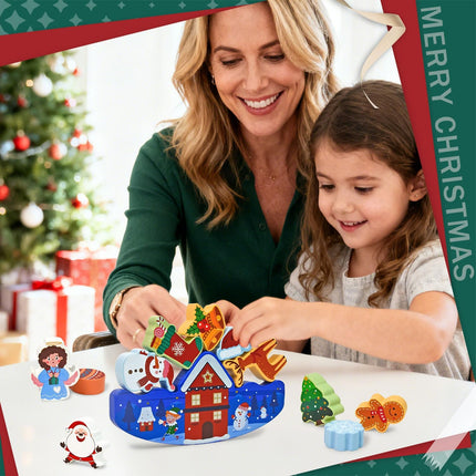 Christmas Wooden Stacking Toys – 12-Piece Holiday Playset for Toddlers & Kids