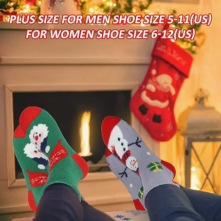Adult Christmas Fuzzy Socks with Grips Plus Size Warm Cozy Holiday Gift