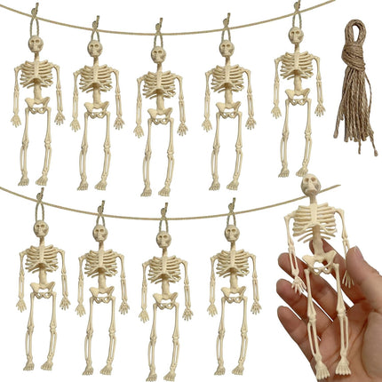 10-Pack 5.9in Mini Skeleton Figurines, Non-Poseable Halloween Graveyard Party Decor