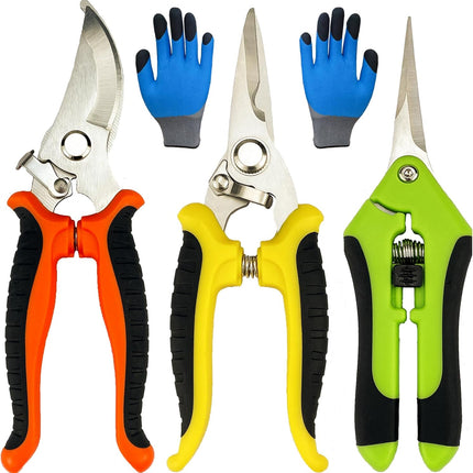 4 Pack Pruning Shears with Gardening Gloves, Stainless Steel Garden Clippers