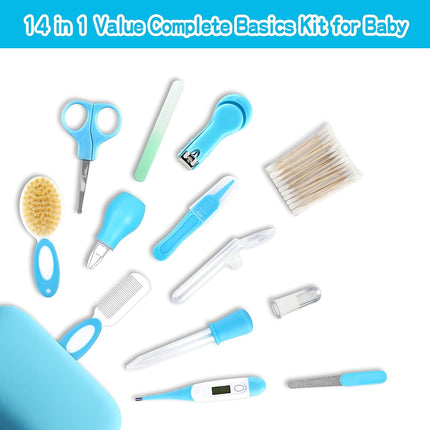 Baby Grooming Kit 14-PC – Hair Brush, Comb, Nail Clipper & Nasal Aspirator