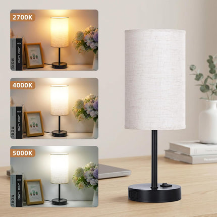Set of 2 Bedroom Table Lamps 3-Way Dimmable Rocker Switch AC Outlet E26 Bulb