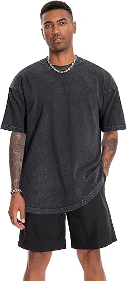 Oversized T-Shirts for Men Vintage Washed Short Sleeve Loose Fit 2026 Basic Tee Size Large