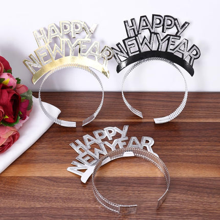 12 PCS Happy New Year Headband Tiara Gold Silver Black Party Favors